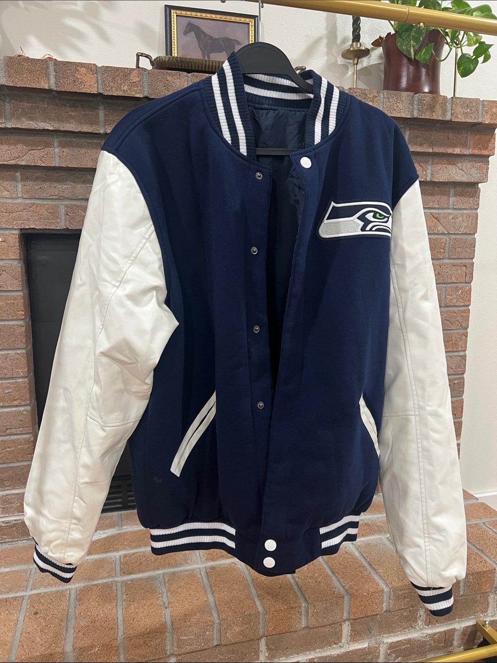 NFL Navy and White Varsity Bomber Jacket